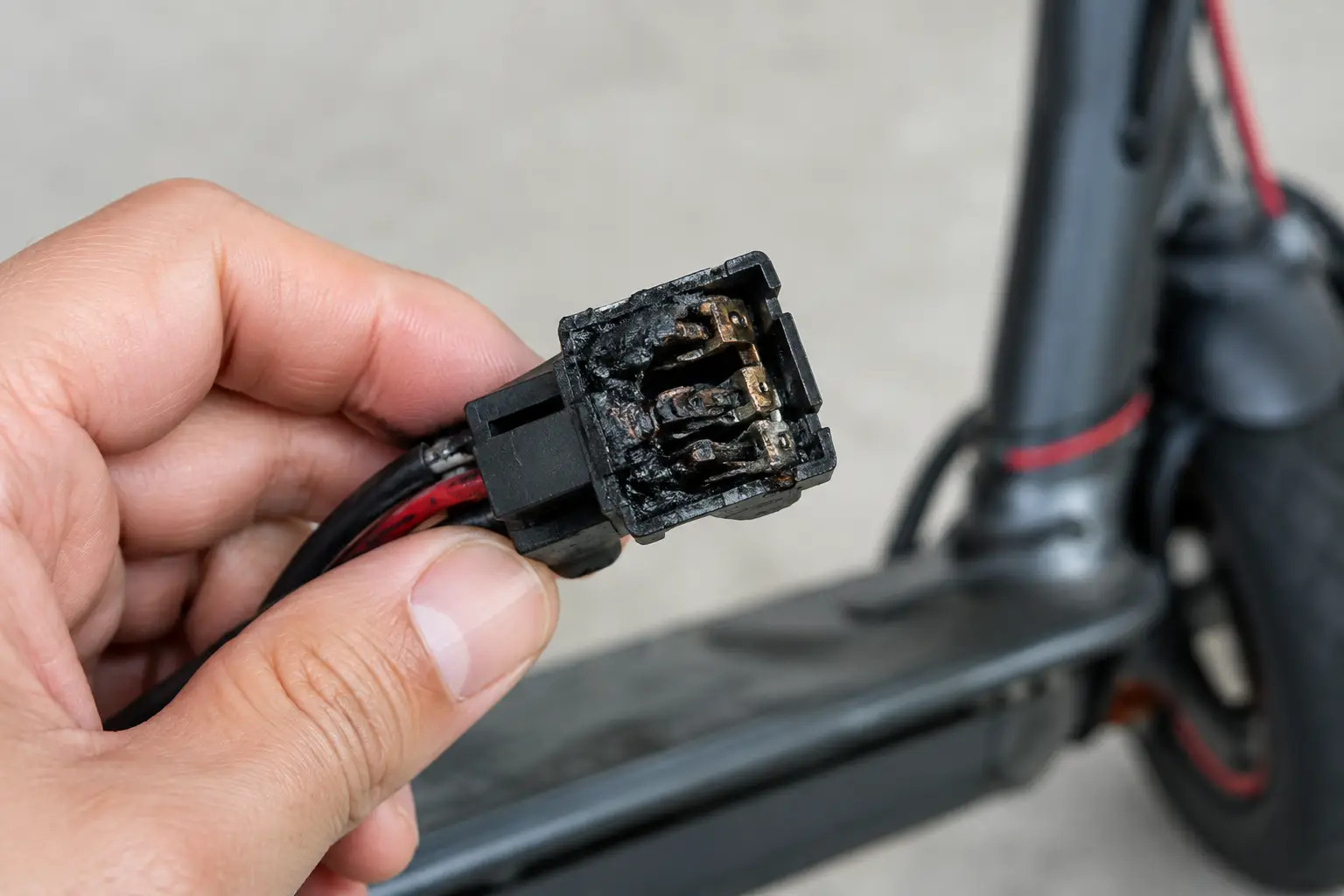 Comment reconnaître un connecteur brûlé de trottinette