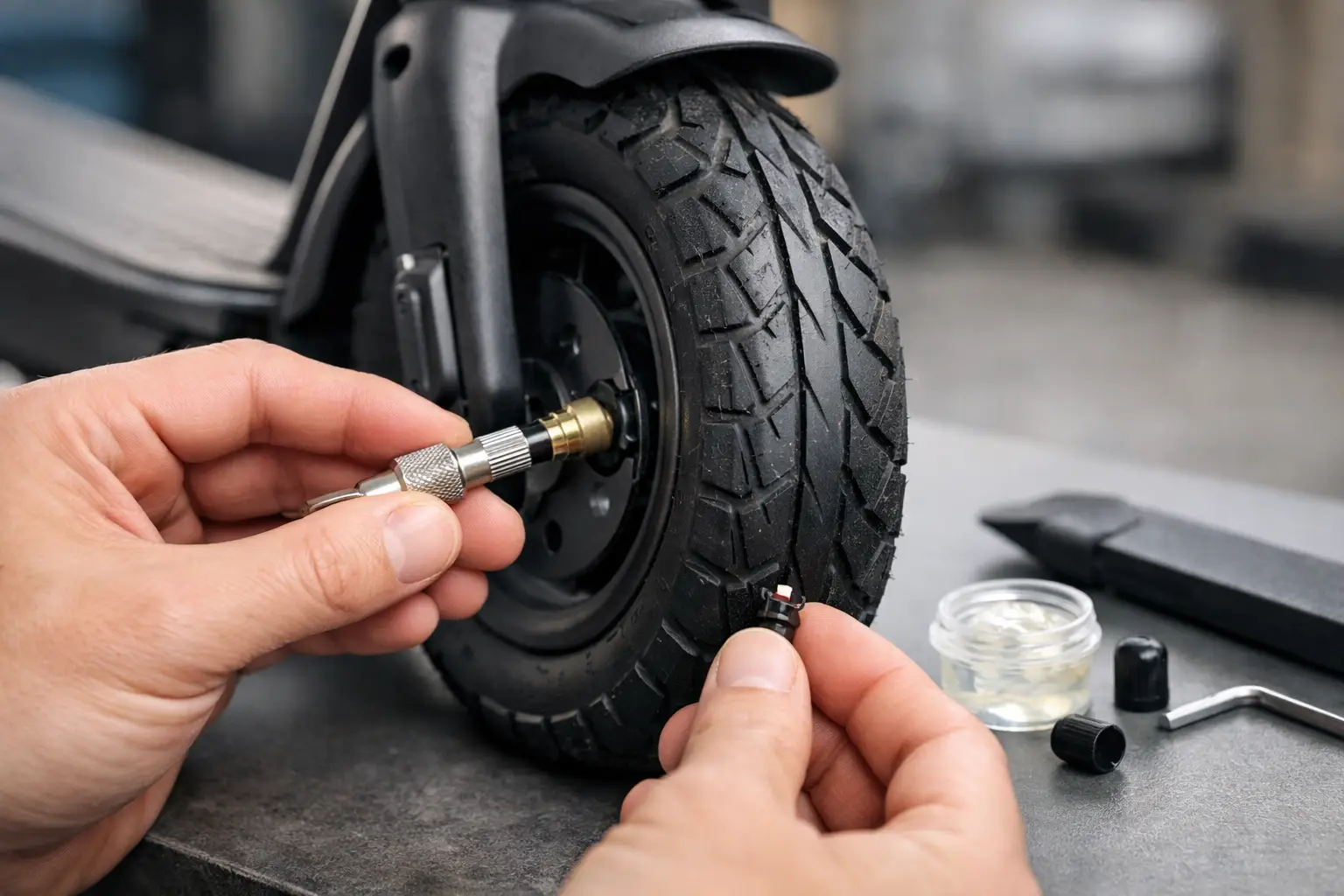 Réparer une valve tubeless de trottinette